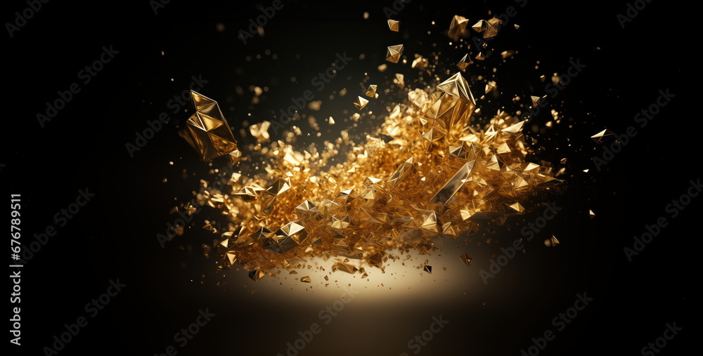 Gold crystals in mid air.  - obrazy, fototapety, plakaty 