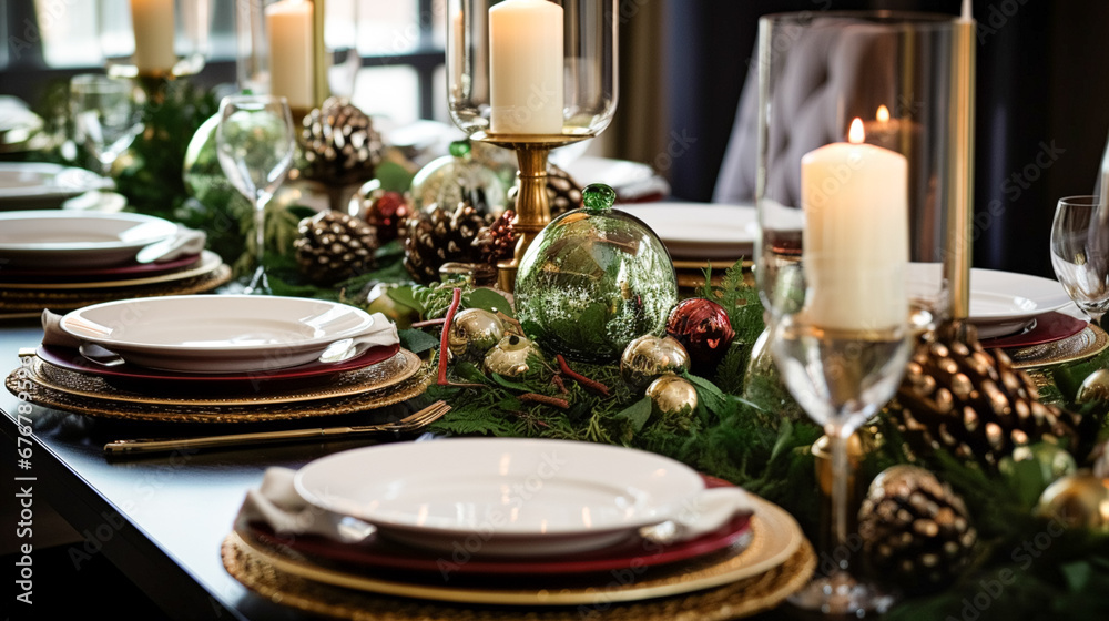 Holiday table decor, Christmas holidays celebration, tablescape and dinner table setting, English country decoration and home styling