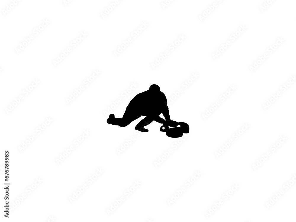Curling player silhouette isolated on white background Curling player silhouette isolated on white background