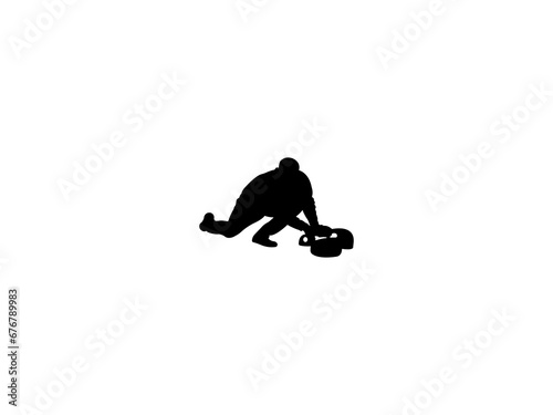 Curling player silhouette isolated on white background