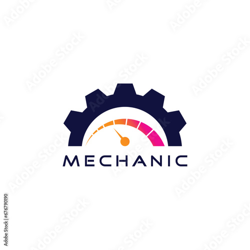 Power speed mechanic logo with creative concept idea