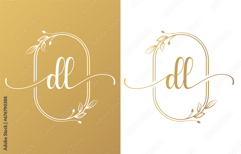 Letter D and L Beauty Logo with Flourish Ornament Letter D and L Beauty Logo with Flourish Ornament
