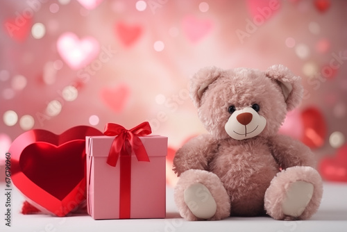 Valentine gift, heart-shaped box, sand teddy bear greeting card