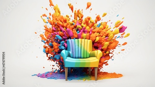 Colorful graphic exploding chair over white background Ai generative photo