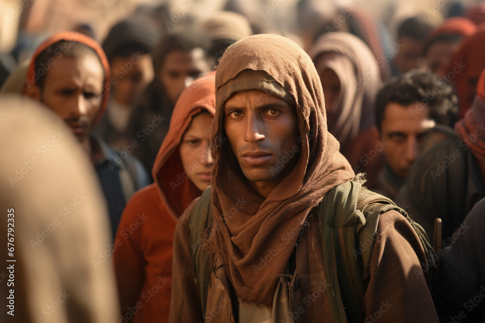 refugees, portrait of a man migrant, victim of military conflicts refugees, portrait of a man migrant, victim of military conflicts