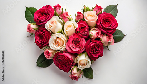 Heart made of roses on a white background