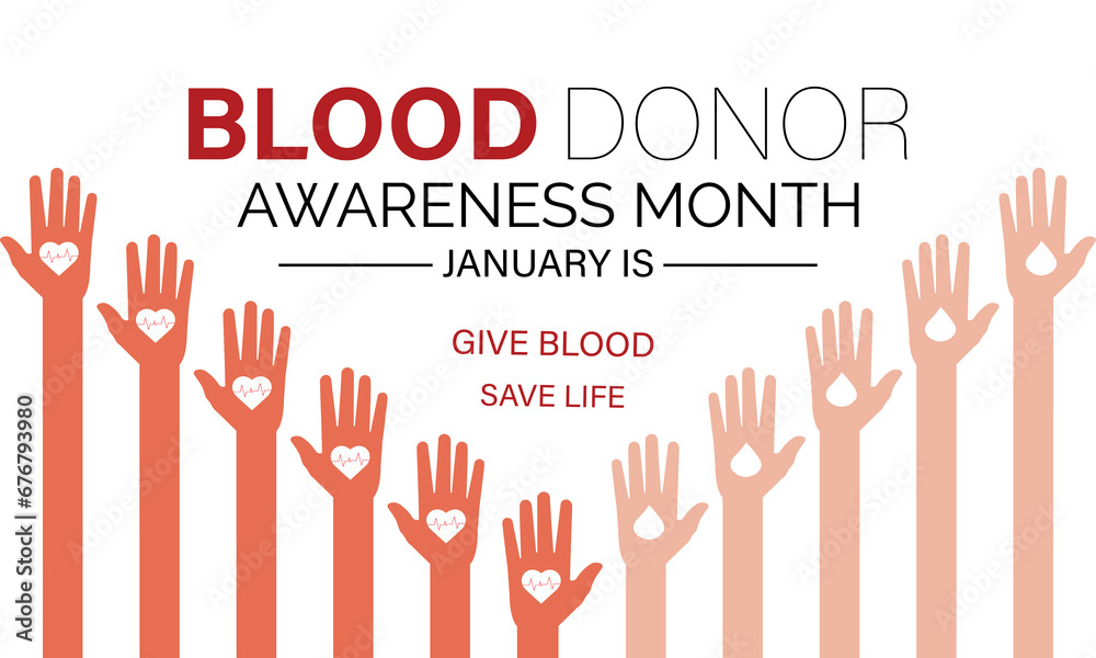 Vector banner template design concept of National Blood Donor Month. Poster, card, background design. Give blood , save life Vector illustration.