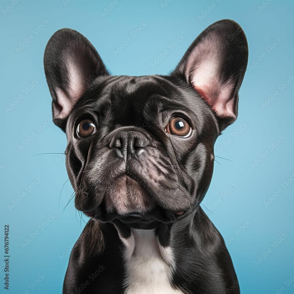 AI generated illustration of a black bulldog puppy on a blue background