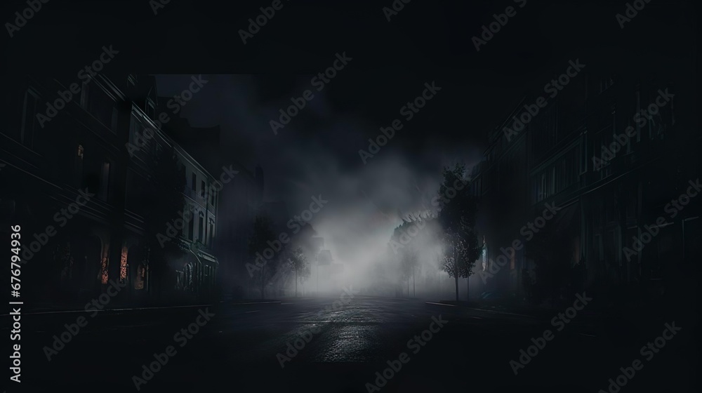 Dark gloomy empty street sm - obrazy, fototapety, plakaty 