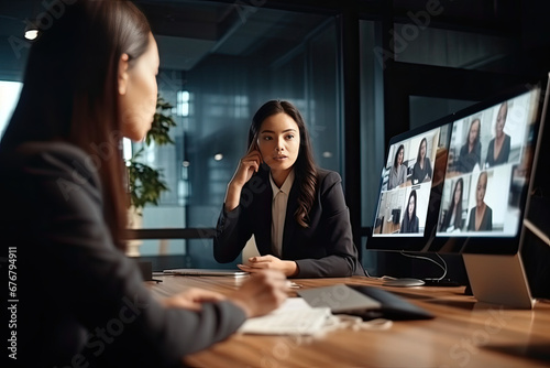 Business people collaborating via video conference web meeting, digital virtual team, the concept of business growth, partnership, trust, mutual benefit, collaboration, agreement, 