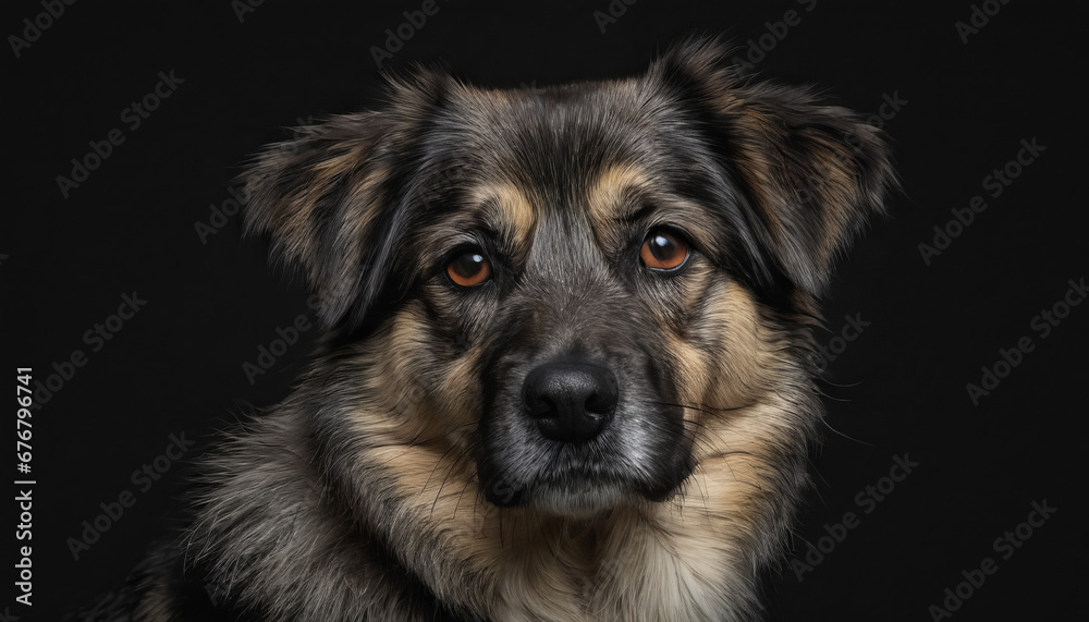A dog with a sad look on its face and a black background A dog with a sad look on its face and a black background