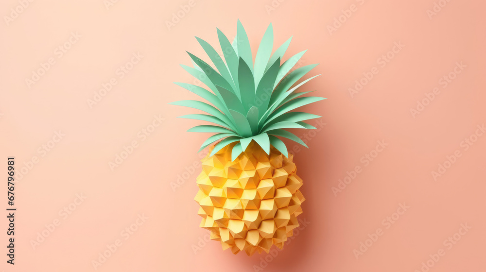 Pineapple made in paper cut craft,  Layered paper,  Paper craft,  Minimal design,  Pastel color