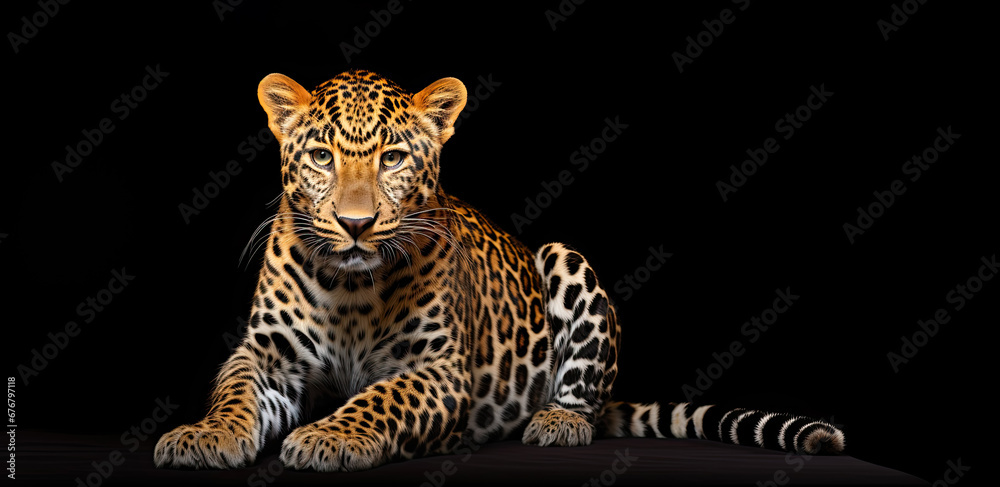 Fototapeta premium Amur leopard or Panthera pardus orientalis isolated on black background