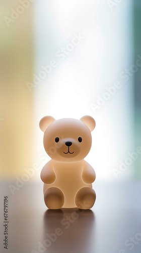 A close-up of a glowing white teddy bear toy sitting, bright background