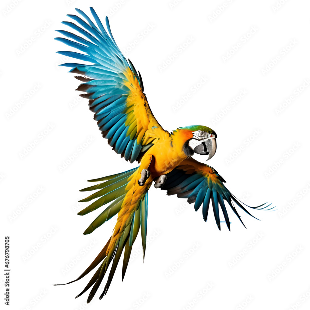 Macaw Flying Isolated on Transparent Background