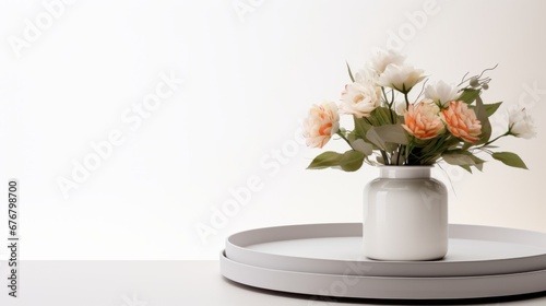 Wallpaper Mural An exquisite display of white and peach roses in a chic white vase, set against a minimalist white backdrop. Torontodigital.ca