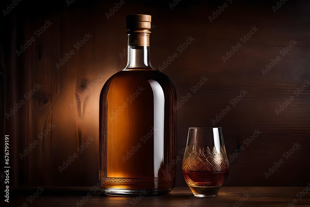 spirit decanter on dark wooden background spirit decanter on dark wooden background