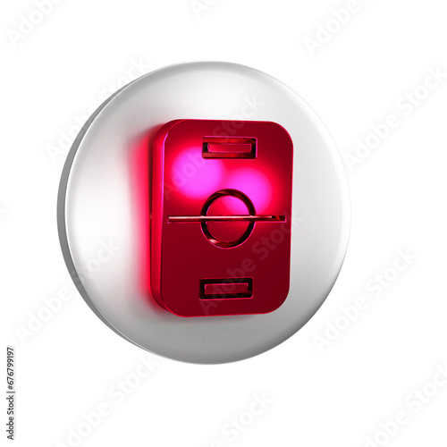 Red Hockey table icon isolated on transparent background. Silver circle button.