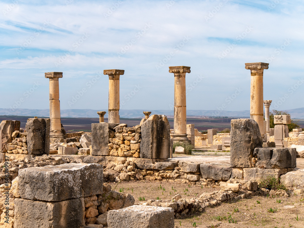 Ancient Roman Ruins of Volubilis in Walili, Morocco - Pillars