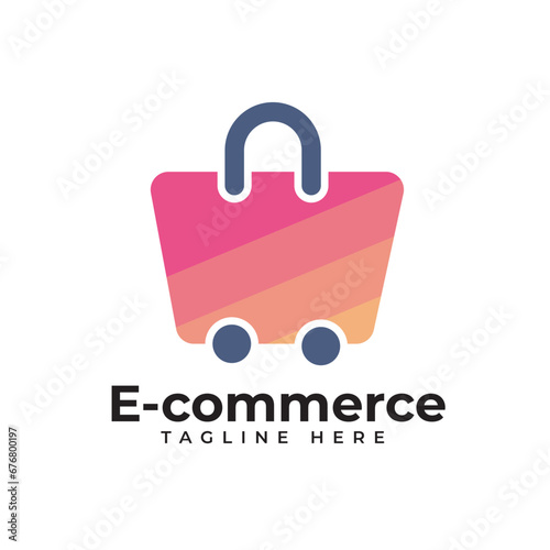 Online shopping logo design template. digital shopping logo. mouse cursor and cart concepts. perfect for ecommerce, sale, store, shop, discount, or web