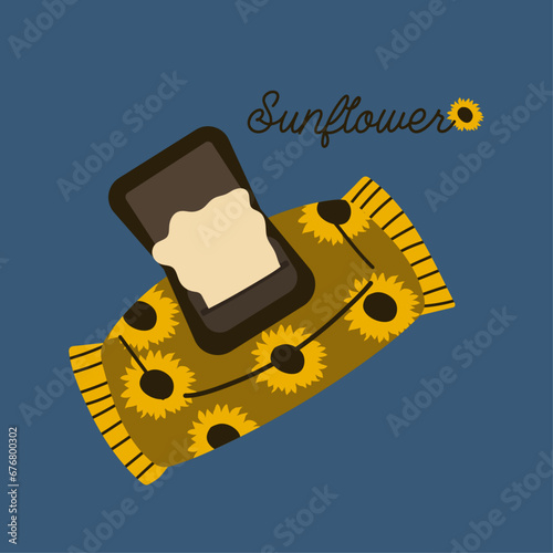 Flat Design Illustration with Sunflower Wet Wipes 