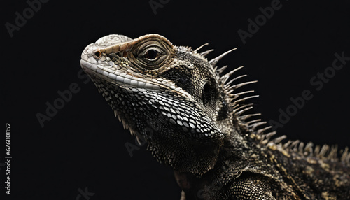 A lizard with a sad look on its face and a black background