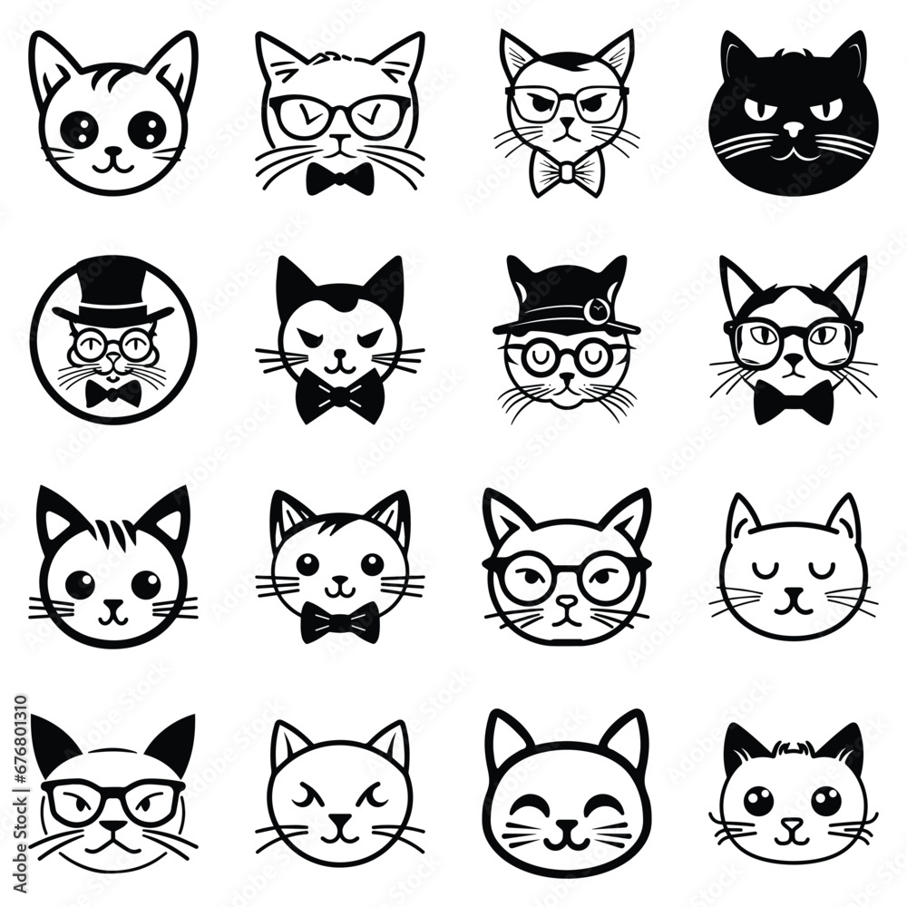 Cats3 Flat Icon Set Isolated On White Background Cats3 Flat Icon Set Isolated On White Background