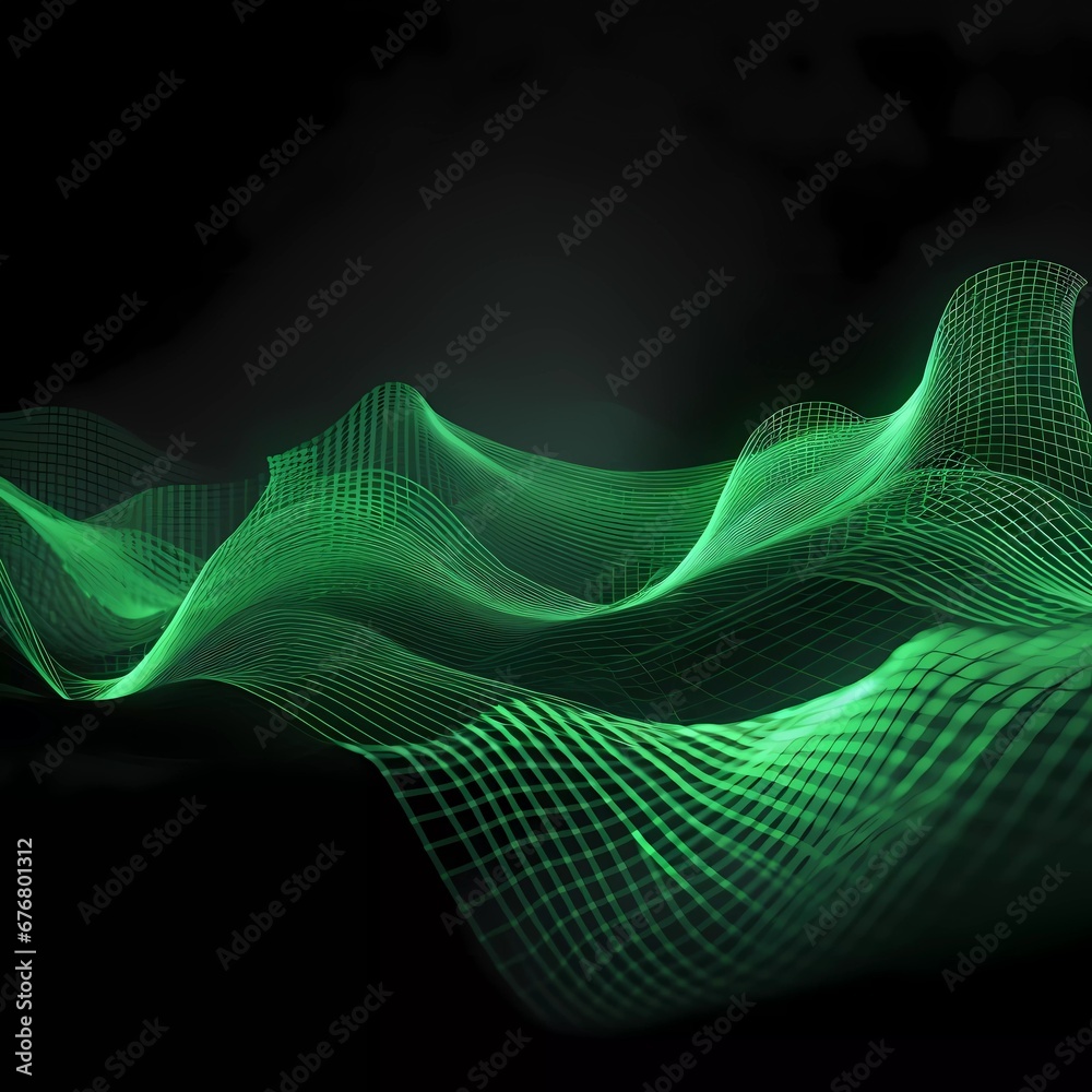 Green Wave of dots and weave lines. Abstract background. Network connection structure. Green Wave of dots and weave lines. Abstract background. Network connection structure.