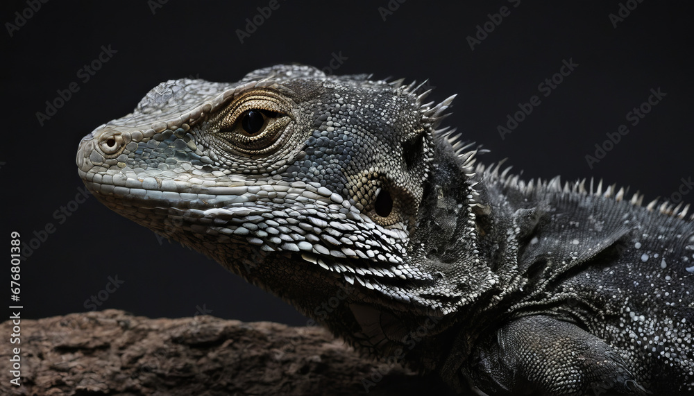 Obraz premium A lizard with a sad look on its face and a black background