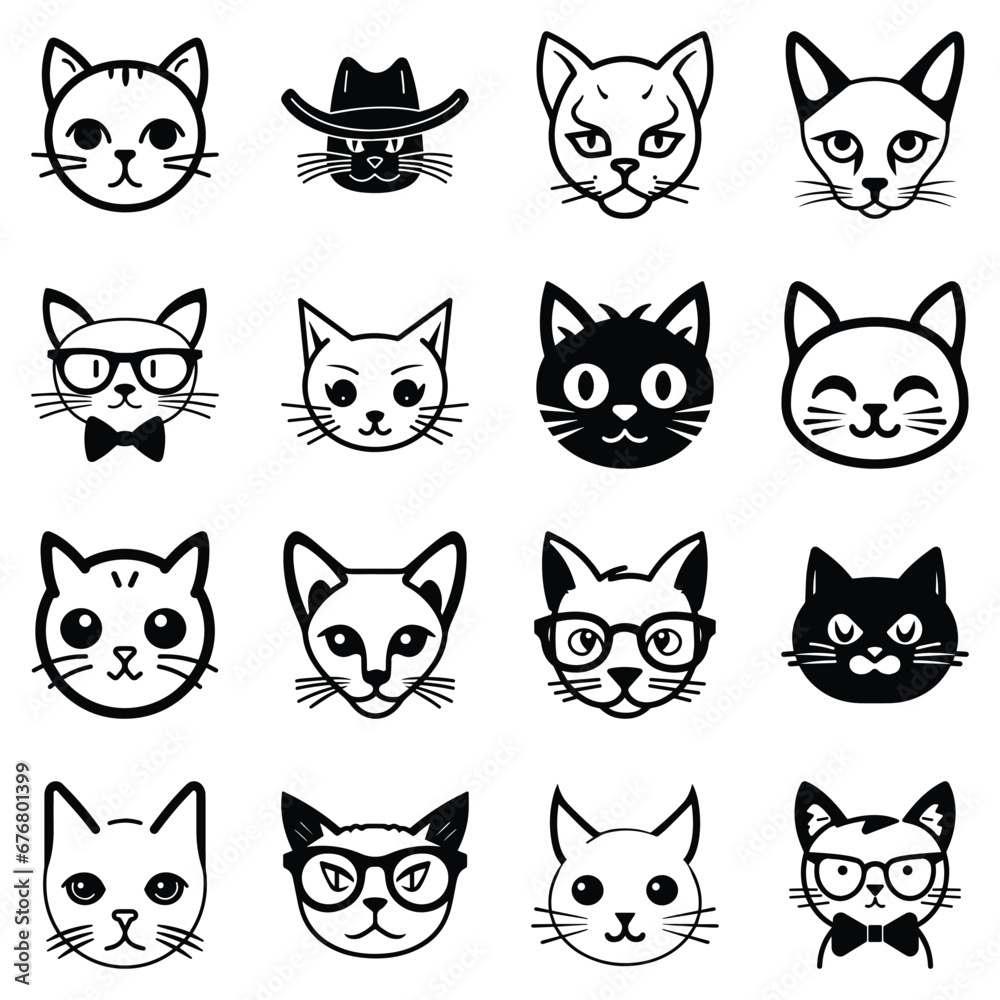 Cats3 Flat Icon Set Isolated On White Background