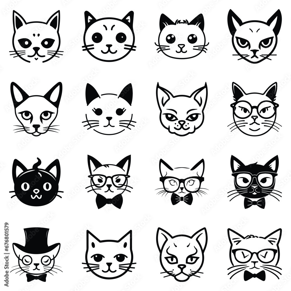 Obraz premium Cats3 Flat Icon Set Isolated On White Background