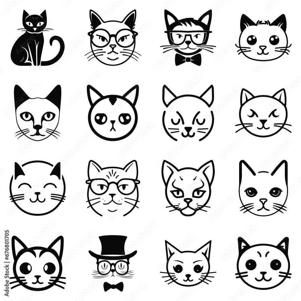 Cats3 Flat Icon Set Isolated On White Background Cats3 Flat Icon Set Isolated On White Background