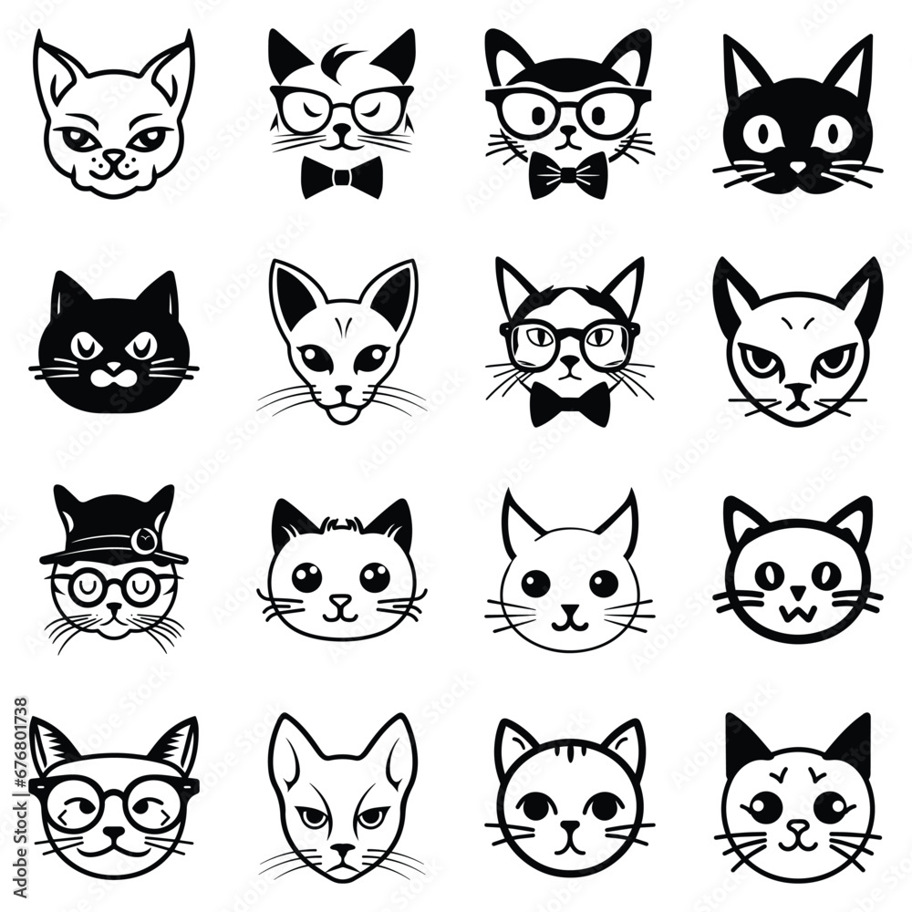 Cats3 Flat Icon Set Isolated On White Background