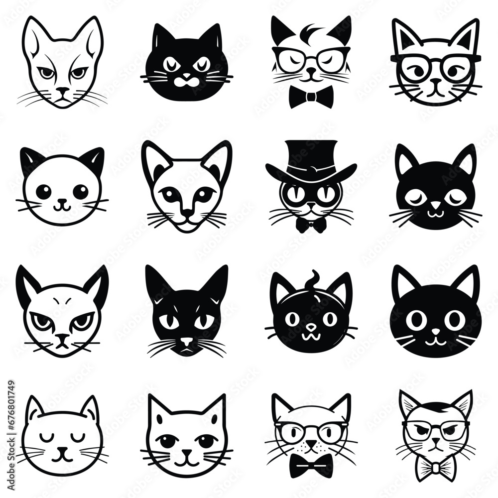 Cats3 Flat Icon Set Isolated On White Background