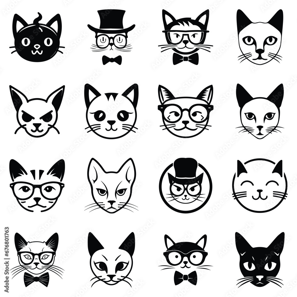 Cats3 Flat Icon Set Isolated On White Background