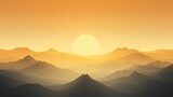  a sunset view of a mountain range with the sun rising over the top of the mountain range in the distance. generative ai
