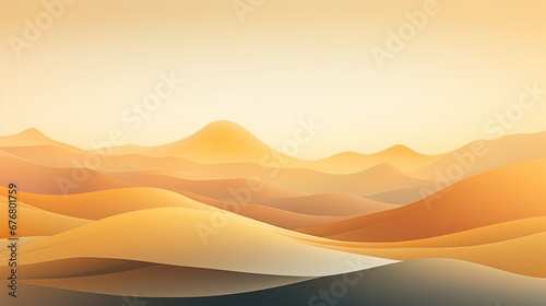  a desert landscape with hills and hills in the distance, with the sun setting in the distance, and a hazy sky in the background. generative ai