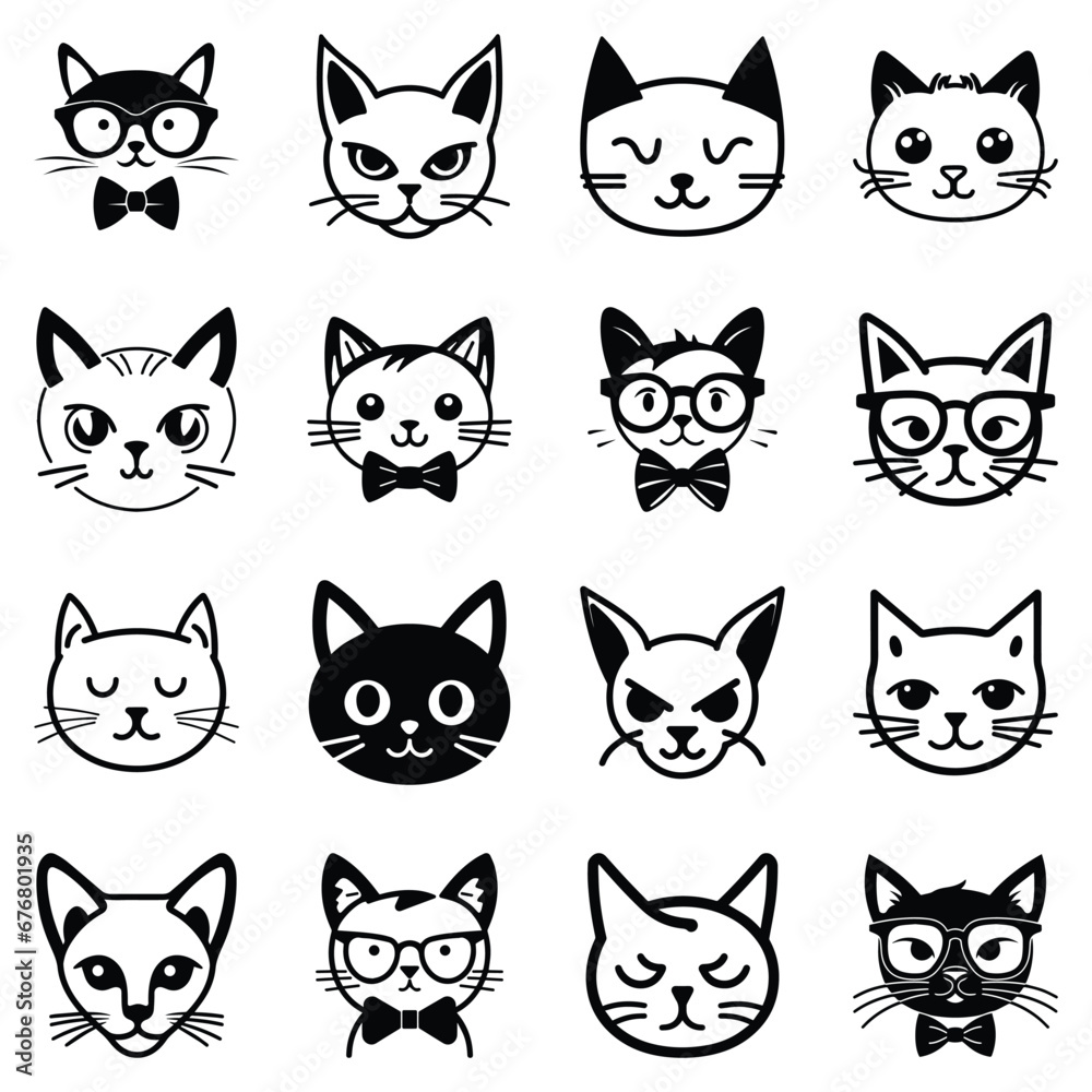 Cats3 Flat Icon Set Isolated On White Background Cats3 Flat Icon Set Isolated On White Background