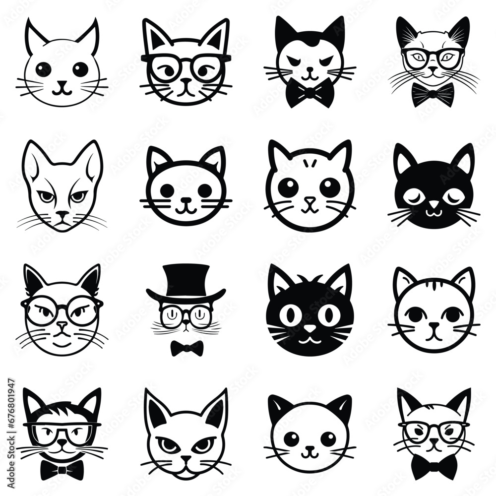 Cats3 Flat Icon Set Isolated On White Background