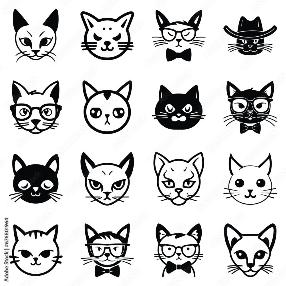 Cats3 Flat Icon Set Isolated On White Background