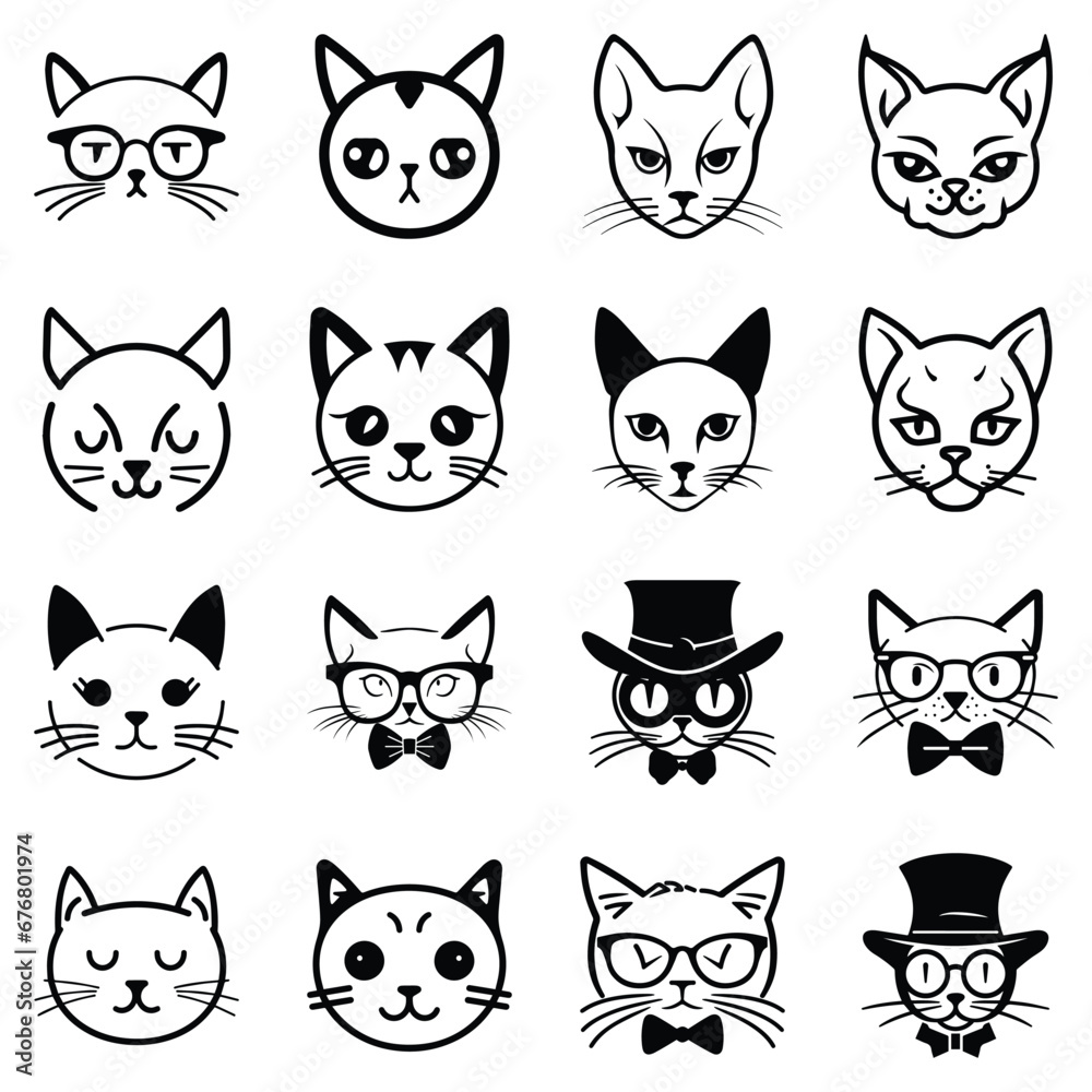 Cats3 Flat Icon Set Isolated On White Background Cats3 Flat Icon Set Isolated On White Background