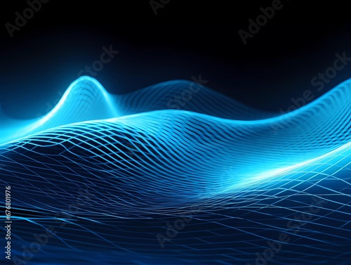 Blue Wave of dots and weave lines. Abstract background. Network connection structure.