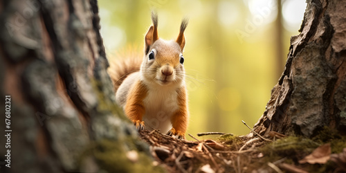 A red squirrel in the forest Red Squirrel Amongst the Trees Woodland Explorer  Red Squirrel Adventure