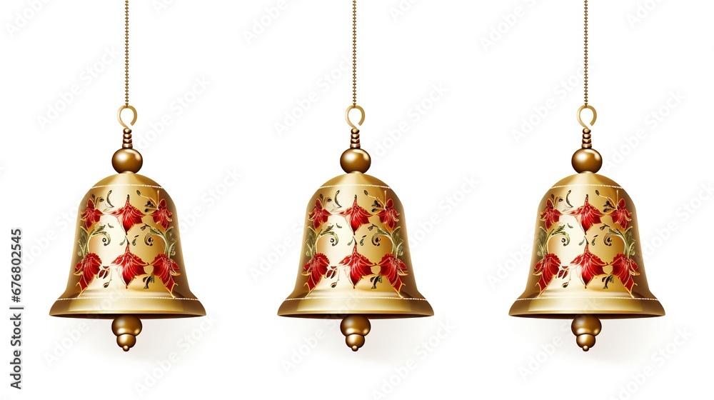 Christmas bells isolated on white background, created with Generative Ai technology. Christmas bells isolated on white background, created with Generative Ai technology.