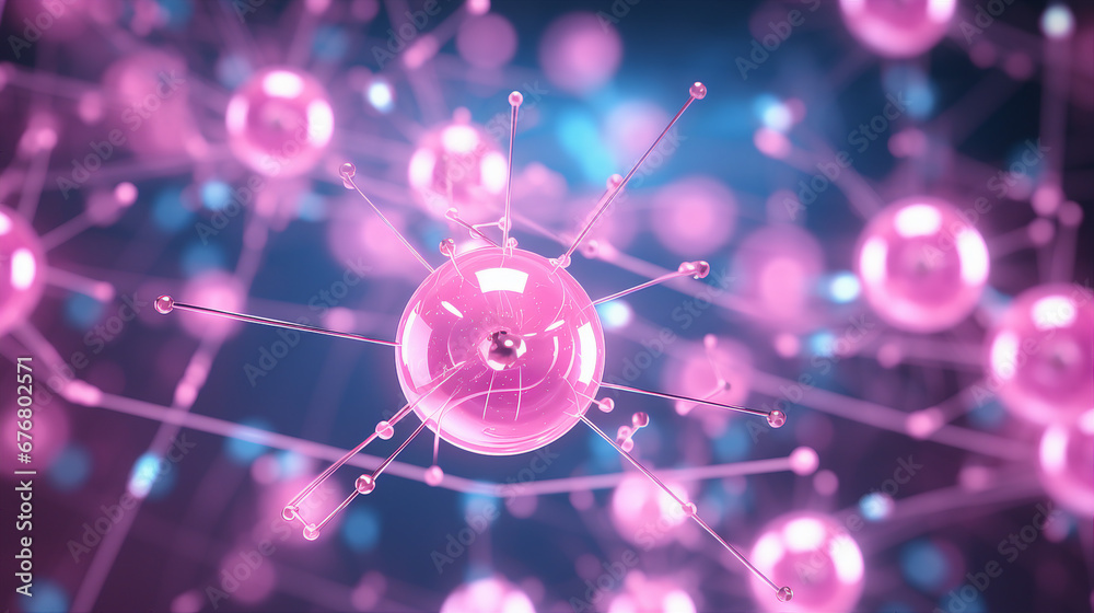 atomic particle close-up in pink background for scientific research - obrazy, fototapety, plakaty 