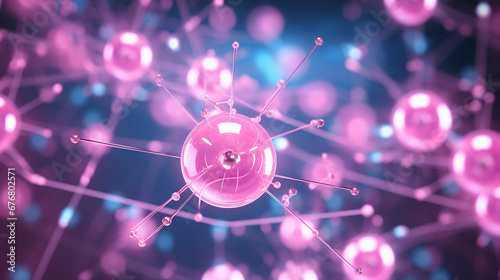 atomic particle close-up in pink background for scientific research photo