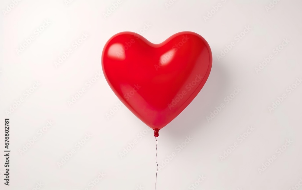 Red heart shaped latex balloon isolated on white background. Valentines day, engagement or wedding party poster. AI Generative