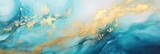 Banner with fluid art texture. Backdrop with abstract mixing paint effect. Liquid acrylic artwork that flows and splashes. Mixed paints for interior poster. Blue, gold and white colors