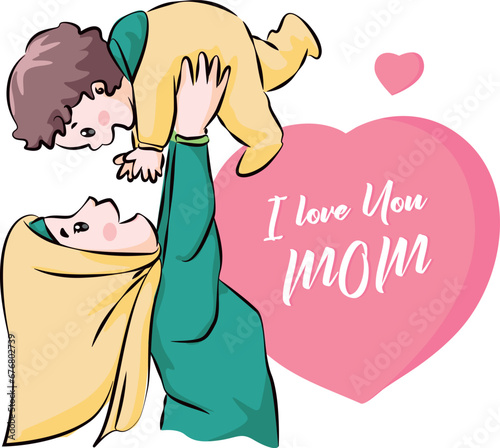 Love moment between mother and child. Flat design.Vector illustration on white background.