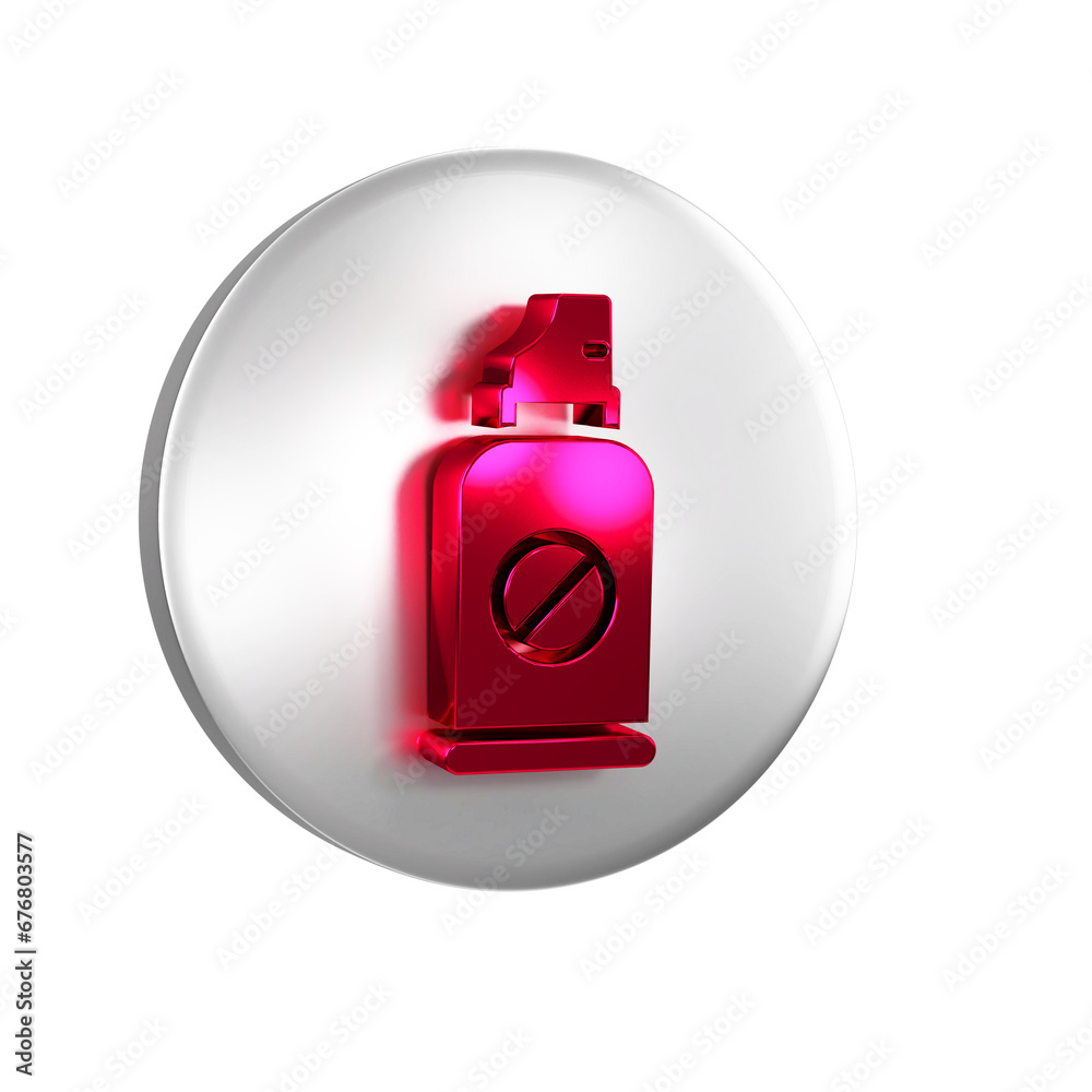 Red Spray against insects icon isolated on transparent background. Silver circle button. Red Spray against insects icon isolated on transparent background. Silver circle button.